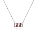 Silver number 666 necklace with red zircon pavé stones in gothic style lettering - Platinum-666 (Red Zircon)
