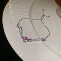 Detalle de pulsera ajustable de corazón con circón púrpura y micro-cristales - Plata-Rosa