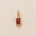 Macro shot of gold pendant with rectangular red gemstone and diamond accents - Pendant Only / July (Ruby)