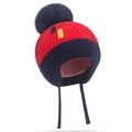 Berretto invernale a maglia per neonati rosso e blu con pompon e calda fodera in pile - Taglia unica / Rosso
