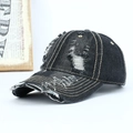 Retro washed black denim baseball cap with distressed ripped details and contrast stitching - Adjustable / Black