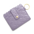 Quilted purple leather card holder with gold keychain and wave edge design - D3 Quilted Purple