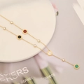Gold stainless steel necklace with round colorful pendants and crystals on a white plate - Round Evil Eye