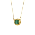 Collier doré vintage avec pendentif rond à rayures vertes et détail de visage de lune - Collier Pendentif Miroir Lune - Acrylique À Rayures Vertes