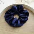Navy blue satin silk oversized scrunchie with high elasticity and elegant folds - Large Navy Blue