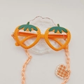Orange strawberry shaped kids glasses frame with a matching thick link chain necklace - Orange Frame + Orange Chain