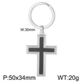 Silver stainless steel cross keychain with black carbon fiber inlay and 30mm ring - Silver Cross Black Carbon Fiber Style (KY1194-Z)