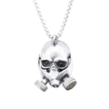 Polished silver stainless steel skull gas mask pendant necklace with box chain - Pendant with Chain / Steel Color (D0804)