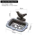 Vintage dark grey cast iron soap dish with decorative bird and ornate cutout base - Bird Soap Dish 3296 / Dark Gray