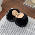 Chic black plush hair claw clip for bun hairstyles with cozy faux fur finish - Black