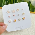 Floral and butterfly S925 silver stud earring set in soft pink and cream tones - DL3 Spring Pink Set C [Morning Glory]