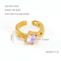 Adjustable 18K gold plated stainless steel ring with rectangular lavender crystal gem - Light Purple Rectangular Crystal Style (ZXG691)