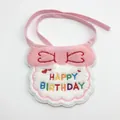 Detailed view of pink birthday pet bib with Happy Birthday embroidery and soft plush fabric - Pink Bib