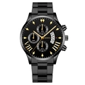 Fashion business men's quartz watch with black metal strap and golden markers on black dial - Black Dial Gold Hands Black Band (Fork End)