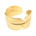 Elegant gold feather open cuff bangle in titanium steel with detailed texture - 1085-Bohemian Full Feather Shaped Cuff