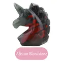 Hand-carved African Bloodstone unicorn head sculpture with natural red speckles - African Bloodstone Unicorn