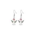 Silver Christmas angel drop earrings with white enamel body and sparkling wing rhinestones - 69. Silver Angel Earrings
