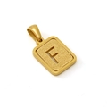 18K gold-plated rectangle pendant necklace with frosted texture and letter F engraving - Letter F - Gold