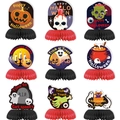 Set of 9 Halloween honeycomb table centerpieces with pumpkin and skull cartoon designs - Halloween Honeycomb Ornament Style A