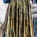 Natural landscape stone tube beads for DIY jewelry with brown marble texture - 4x13mm Tube/Strand / Picture Jasper