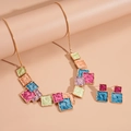 Detail of colorful enamel geometric square jewelry set with gold snake chain - Colorful 2-Piece Set