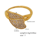 Detail of leaf-shaped gold ring featuring micro-pave zircons and stainless steel texture - A724-Gold Color Leaf Zirconia Open Ring