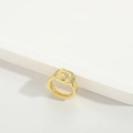 Vintage gold adjustable ring with engraved moon star pattern and sparkling clear zircon - Square Star and Moon