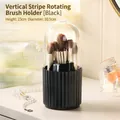 Rotating black makeup brush holder with dustproof cover, dimensions 23cm by 10.5cm - Vertical Ribbed - With Lid / Black