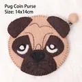 Pug dog design wool felt coin purse and airpods pouch in brown and tan tones - 14*14cm / Dog