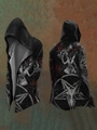 Detail of Gothic hooded cardigan featuring Baphomet print and occult symbols - Xjk01025072328
