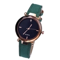 Green frosted leather strap watch with rose gold case and rhinestone dial detail - Green