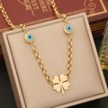 Collana con ciondolo a quadrifoglio dorato e malocchio blu su catena in acciaio inox - Collana Quadrifoglio Malocchio (1# Collana)