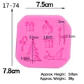Pink silicone mold featuring Christmas tree and reindeer shapes with size measurements - Style 3 / Pink