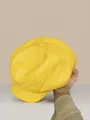 Elegante berretto newsboy in pelle PU gialla con design ottagonale retrò da donna - Taglia unica / Giallo