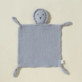 Grey cotton baby comforter blanket with lion head design and knotted corners for newborns - Grey (Lion)