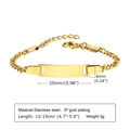 Macro detail of adjustable gold stainless steel baby ID bracelet with engraving bar - Frosted Chain Gold / 12+3cm