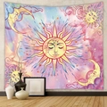 Arazzo boho con sole e luna e motivi celestiali su sfondo sfumato rosa e viola - Sole Luna Sognante-Rosa Viola (GT1014-7) / 73*95CM (Peluche Corto)