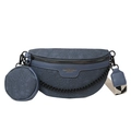Dark blue lace fanny pack with round mini purse and geometric wide strap accessory - Blue