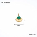 Green malachite gold bohemian fan pendant for jewelry making, 2.65g weight detail - Malachite Green Style (FP29085B5)