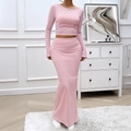 Ensemble Y2K pour femme avec haut court à rayures rose et blanc et jupe moulante - S / Rose