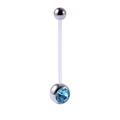 Flexible clear acrylic belly ring with silver ball and light blue sparkling gemstone - Aqua