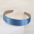 Elegant royal blue satin wide headband with silk texture and non-slip lining - Blue
