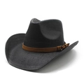 Classic black straw western cowboy hat with brown faux leather band and metal buckle - M (56-58cm) / Black