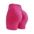 Short de yoga sans couture taille haute rose rouge avec design froncé push-up fessier - Rouge Rose