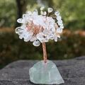 Handmade clear quartz tree of life on green fluorite base with twisted copper wire - White Crystal