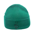 Dark green knitted beanie with black skull gesture embroidery on the folded cuff - Skull Gesture Embroidery / Green