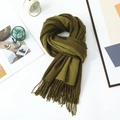 Thick cashmere-feel scarf in dark and army green tones with classic fringe detail - 200*68CM / Mustard Green