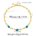 Detail of paperclip chain necklace showing 46cm length and turquoise stone dimensions - KN0102/Gold Paperclip Chain Three Turquoises