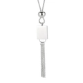 Minimalist silver long tassel necklace with square plate and chain fringes in stainless steel - Rectangular Tag Tassel Style (KN226882-CX) / Silver (KN226882-CX)