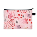 Pink Valentine cartoon toiletry bag with heart prints and black zipper closure - Process of Love